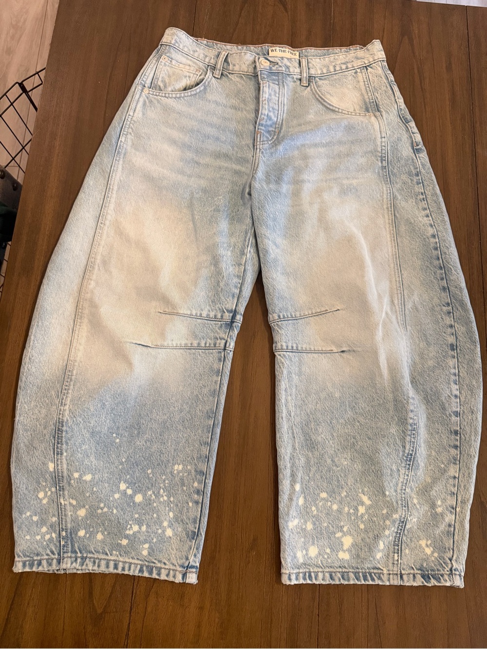 We The Free Light Blue Relaxed Tapered Jeans with Paint-Splatter